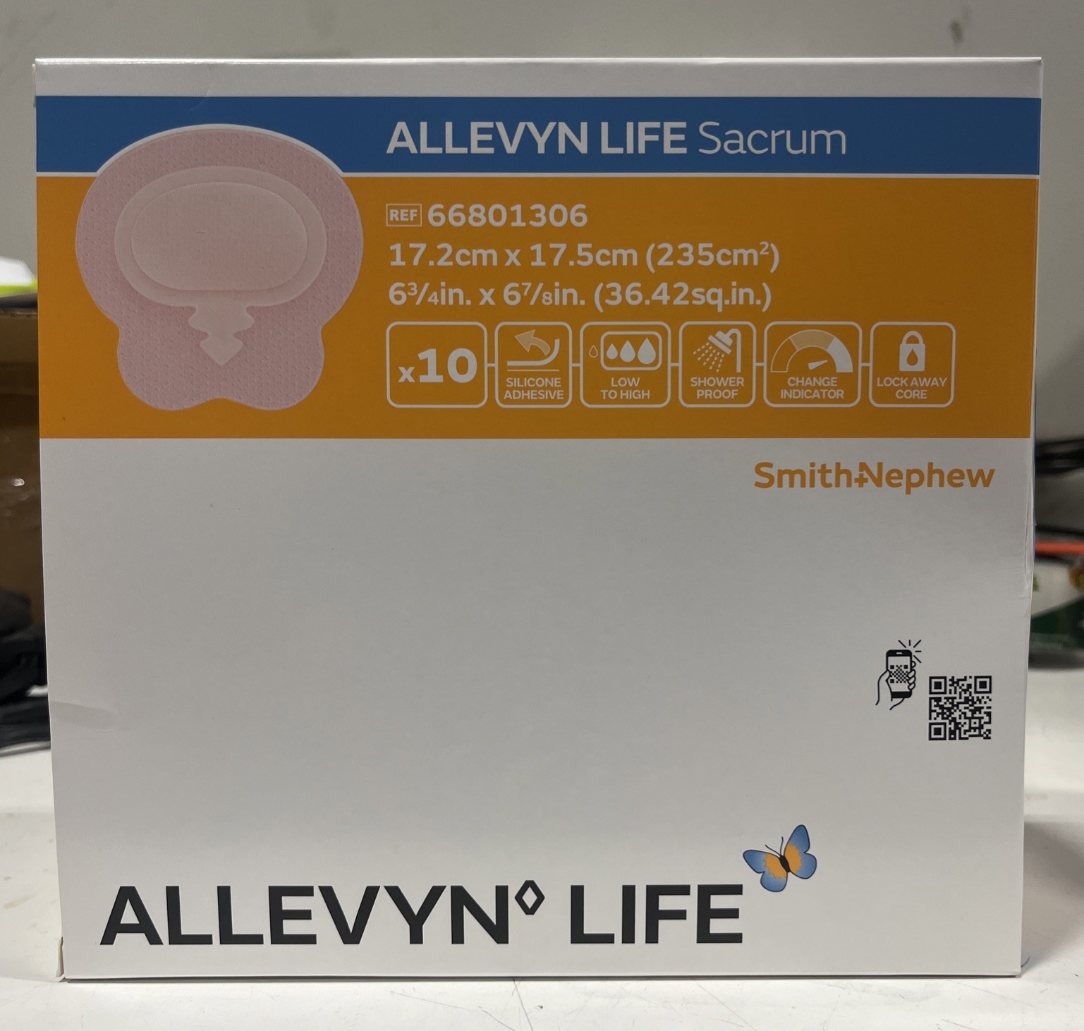 New Box of 10 Smith & Nephew 66021306 Allevyn Life Sacrum 6-3/4″ x 6-7/8″ 03/29