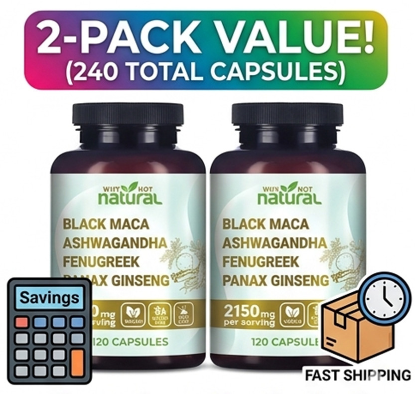 2-Pack Why Not Natural Black Maca Ashwagandha Fenugreek Panax Ginseng 240 Caps