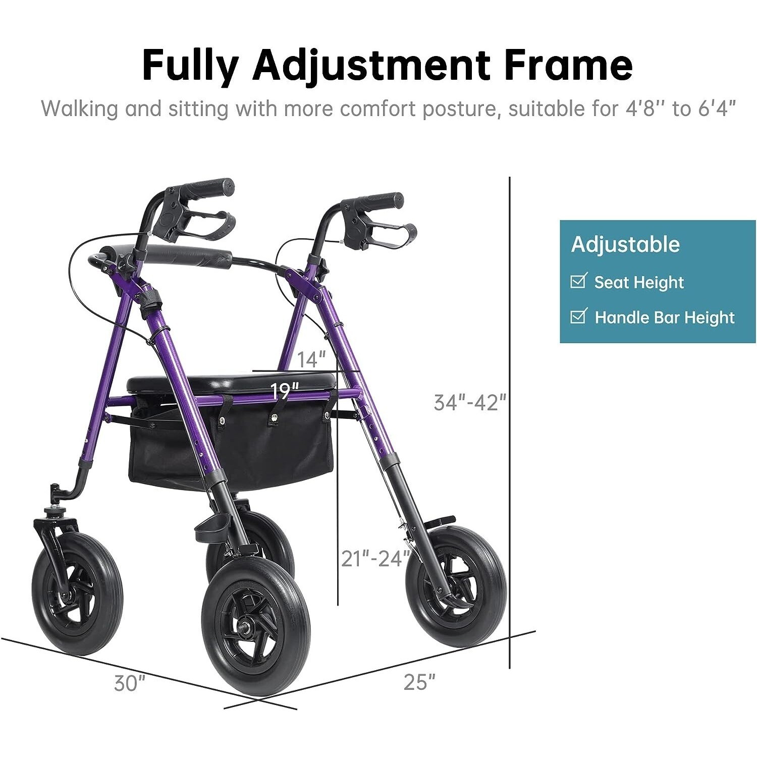 Elenker 10″ All Terrain Walker with Seat & Backrest – 300lb Rollator for Elderly