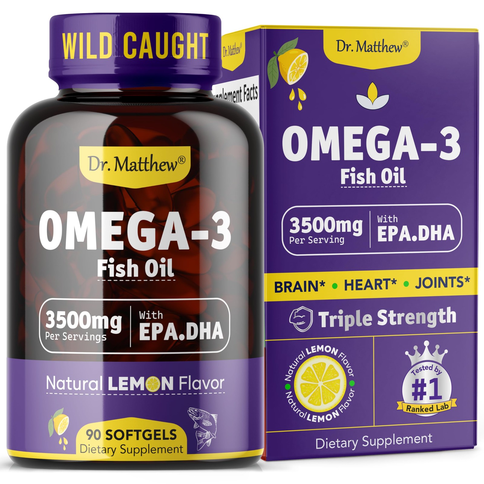 Omega-3 Fish Oil, 3500 mg, High EPA & DHA – No Fishy Taste, Easy to Swallow, …