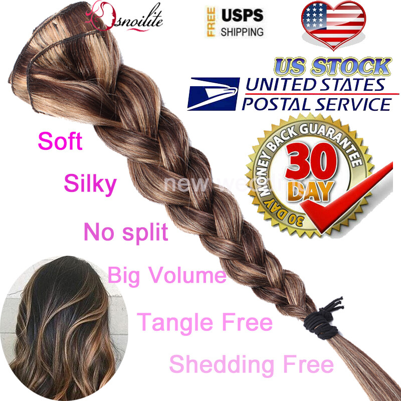 S-noilite Double Drawn 8pcs Clip in Remy 100% Human Hair Extensions Mix Color NH