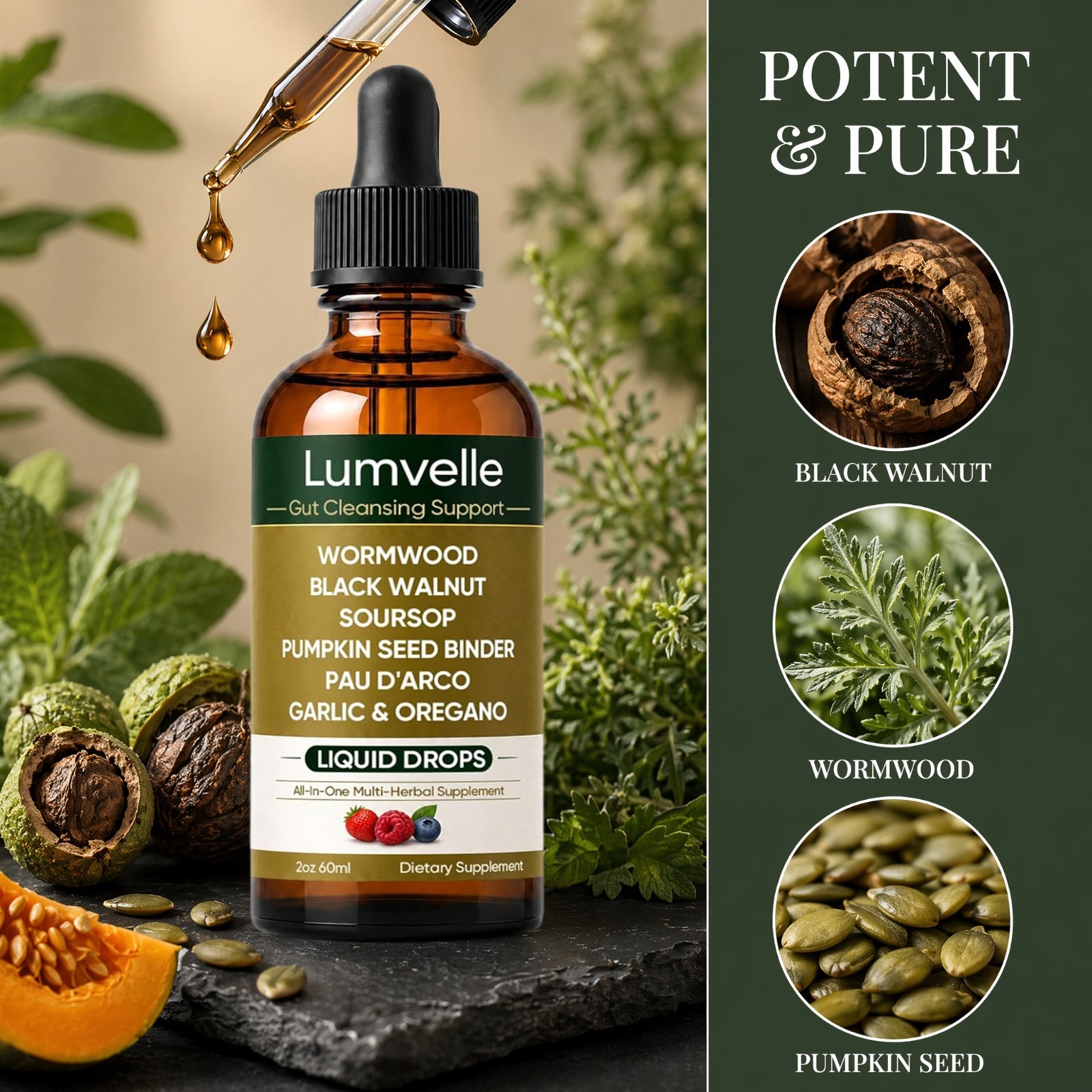 LUMVELLE Wild Harvested Wormwood Herbal Liquid Botanical Supplement Drops