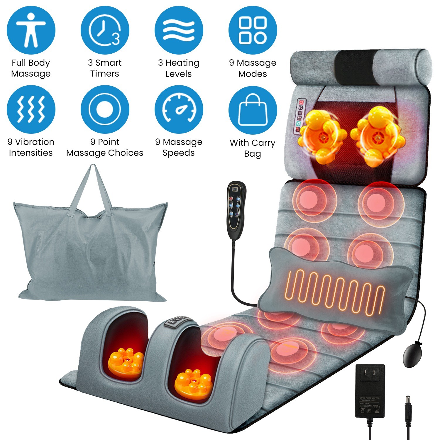 Back Massager with Heat Vibration Kneading Massage Chair Pad for Home Office