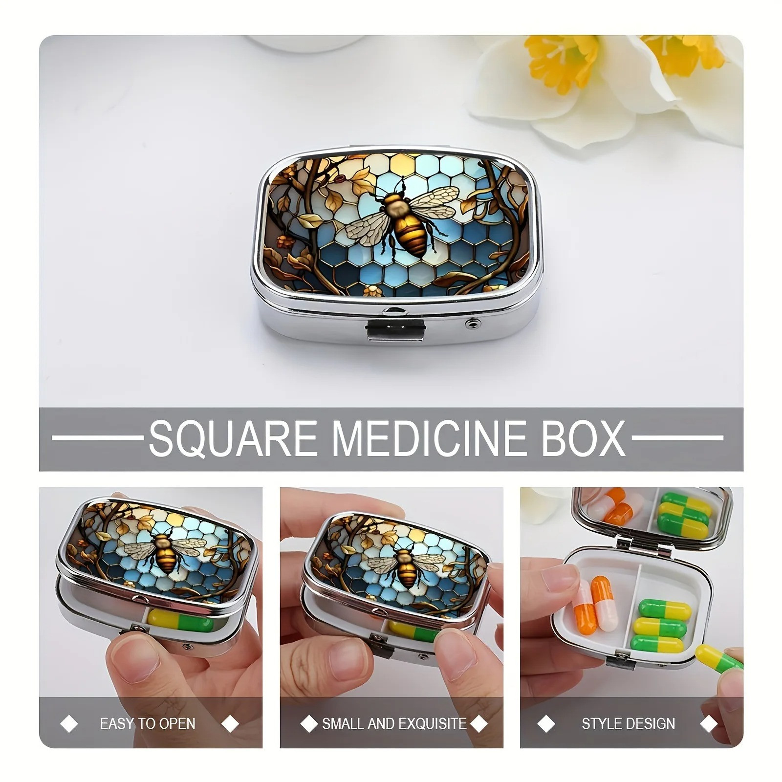 Pill Box 2 Compartment Medicine Pill Case Portable Pill Holder for Pocket/Purse