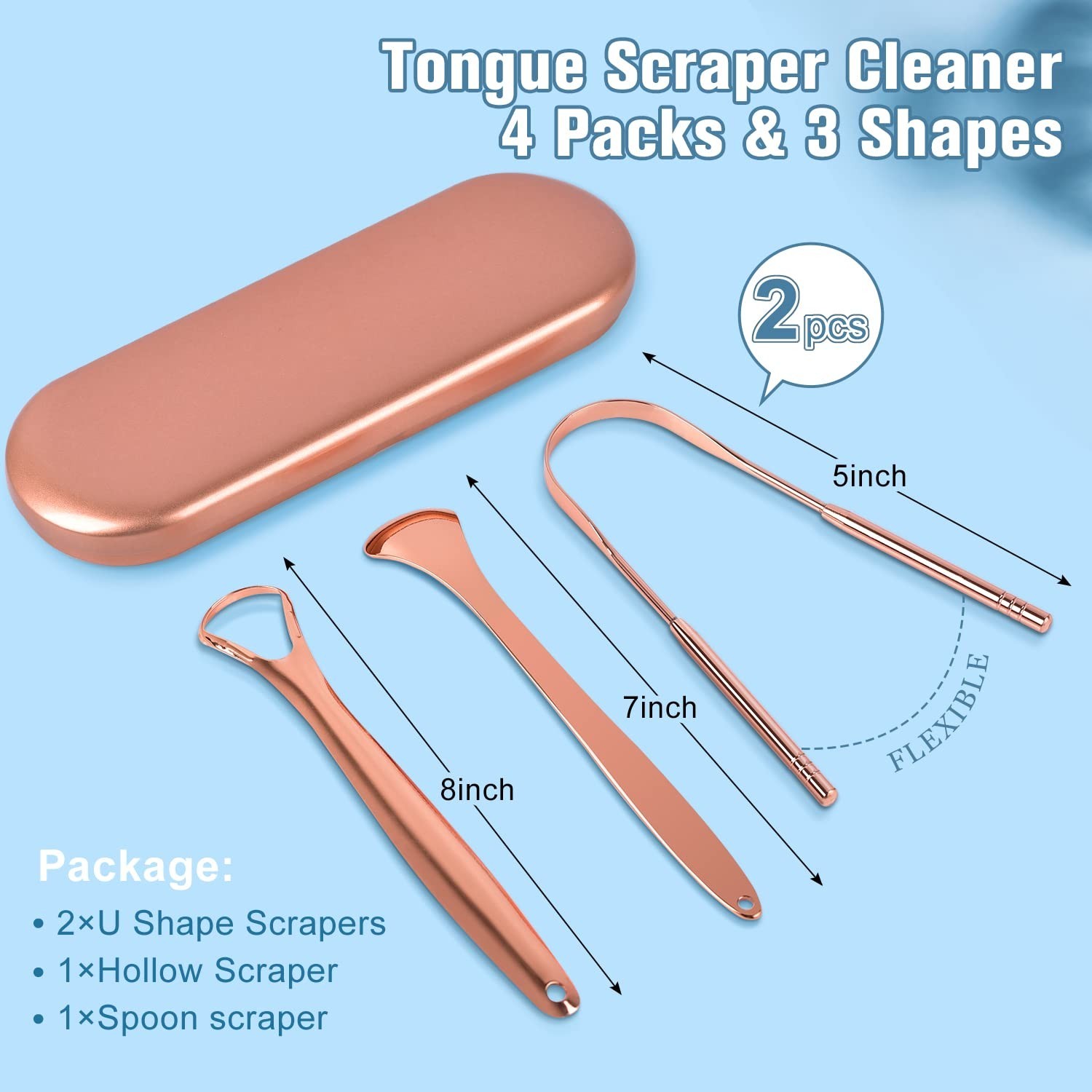 Copper Tongue Scraper, 4Pcs Tongue Scraper with Case Medical Grade for Adults