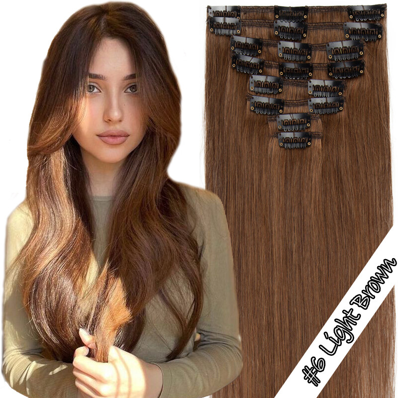 8Pieces 18 clips Clip In Hair Extensions 100% Real Human Hair Extensions Weft US