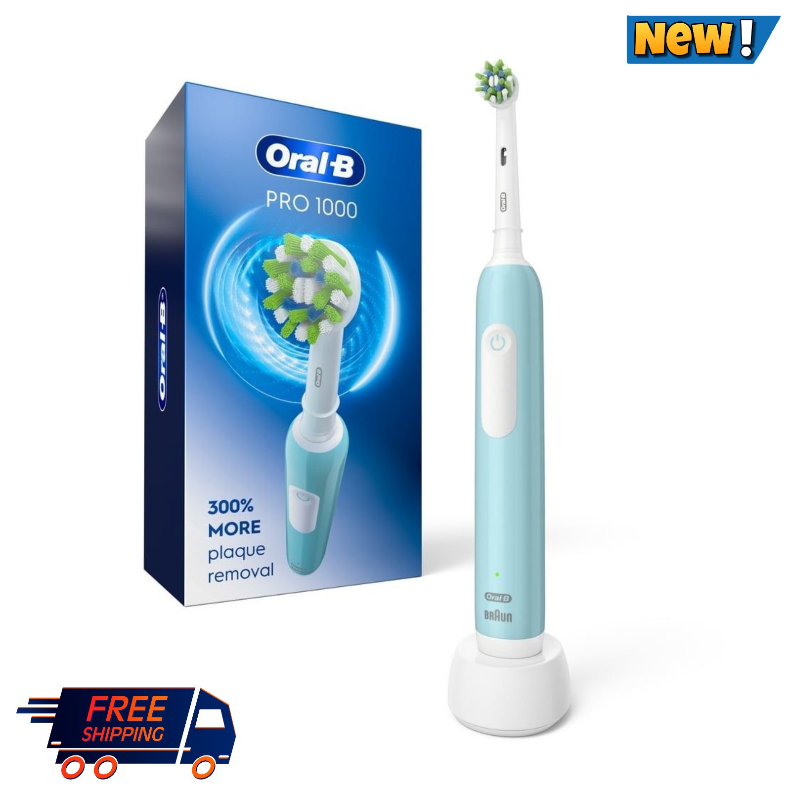 Oral-B 1000 CrossAction Electric Toothbrush Green Rechargeable Free Ship
