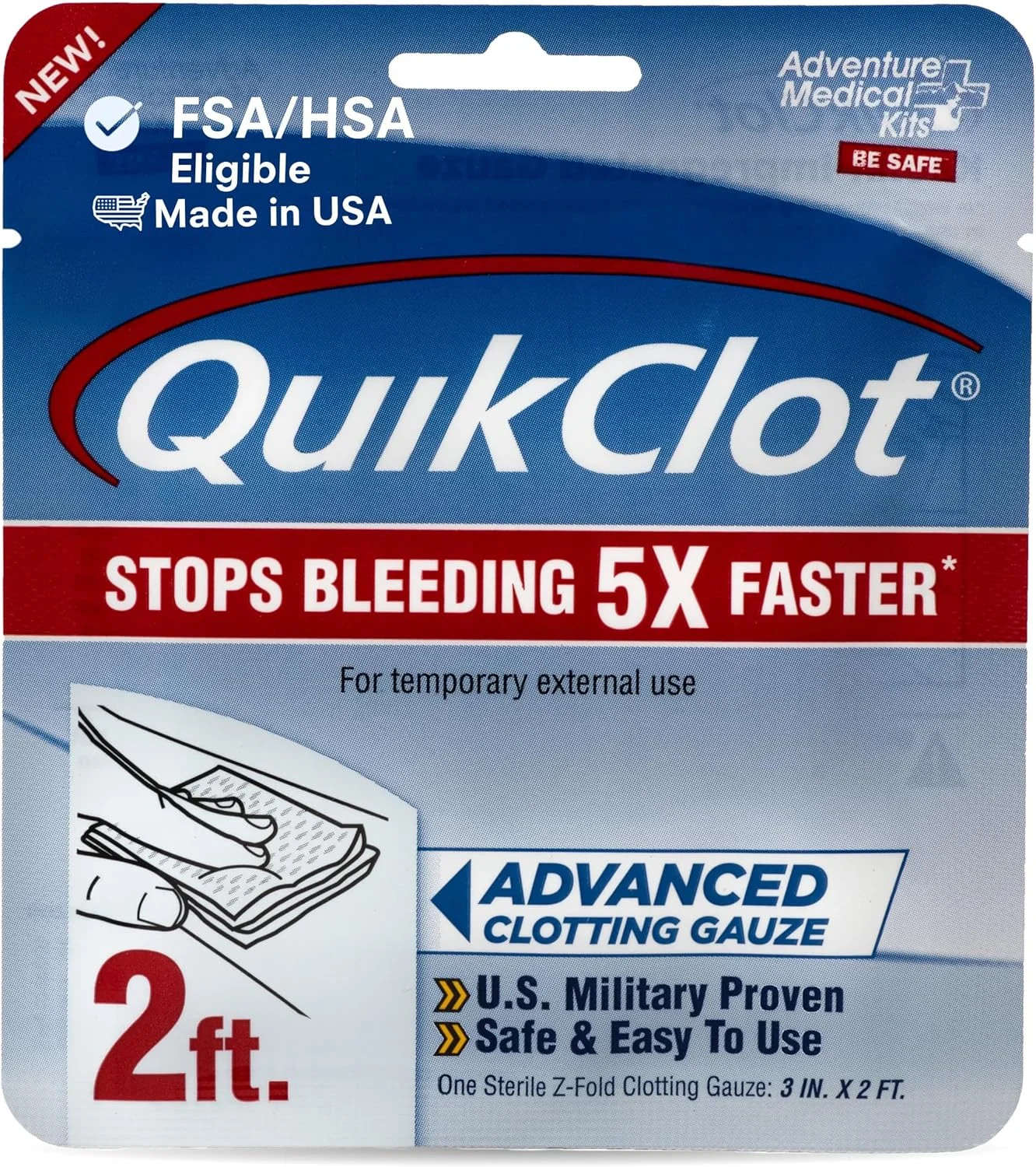Adventure Medical Kits QuikClot Advanced Clotting Gauze – Stops Bleeding Up to 5