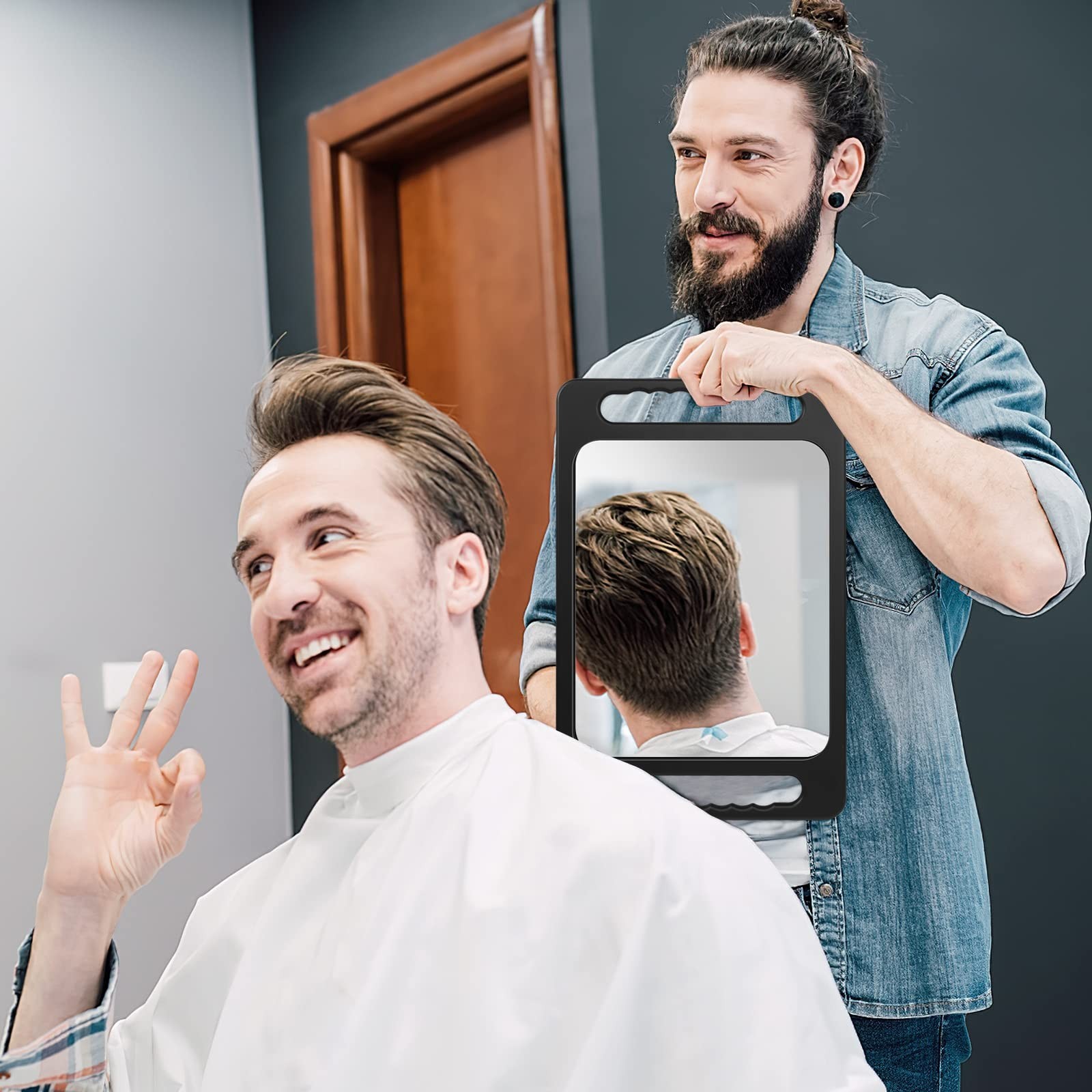 Large Rectangular Handheld Mirror with Double Handle – Drop-Proof, Salon Quality