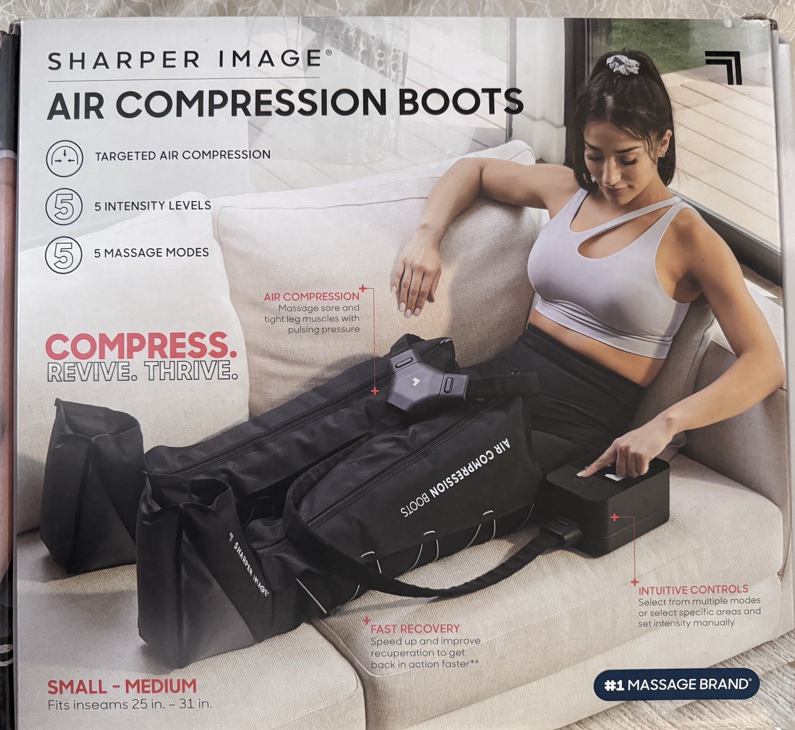 Sharper Image Air Compression Boots Leg & Foot Massager S/M Excellent Condition