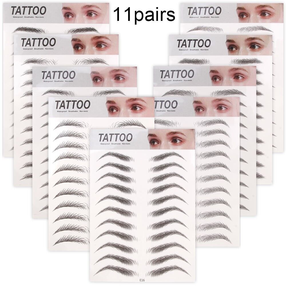 Eyebrow Tattoos 4D Hair-Like Waterproof Stickers 11 Pairs Black Makeup Temporary