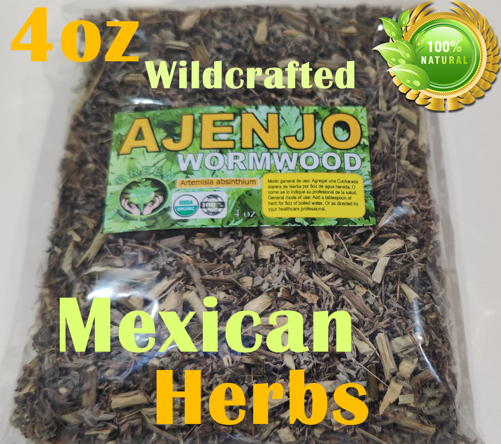 Ajenjo, Artemisia,Artemisia absinthium,wormwood, artemisa absinthium organic 4oz