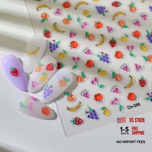 Jelly Fruit Nail Stickers 3D Cherry Strawberry Lemon Banana Grape Style-8