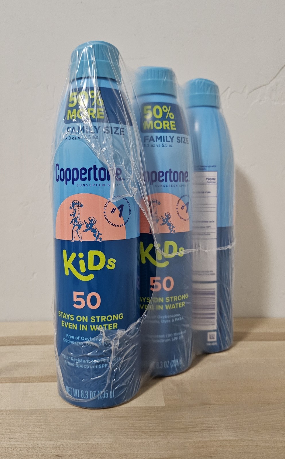 Coppertone Kids Sunscreen Spray SPF 50 8.3 oz Family Size 3-Pack [EXP: 08/2027]