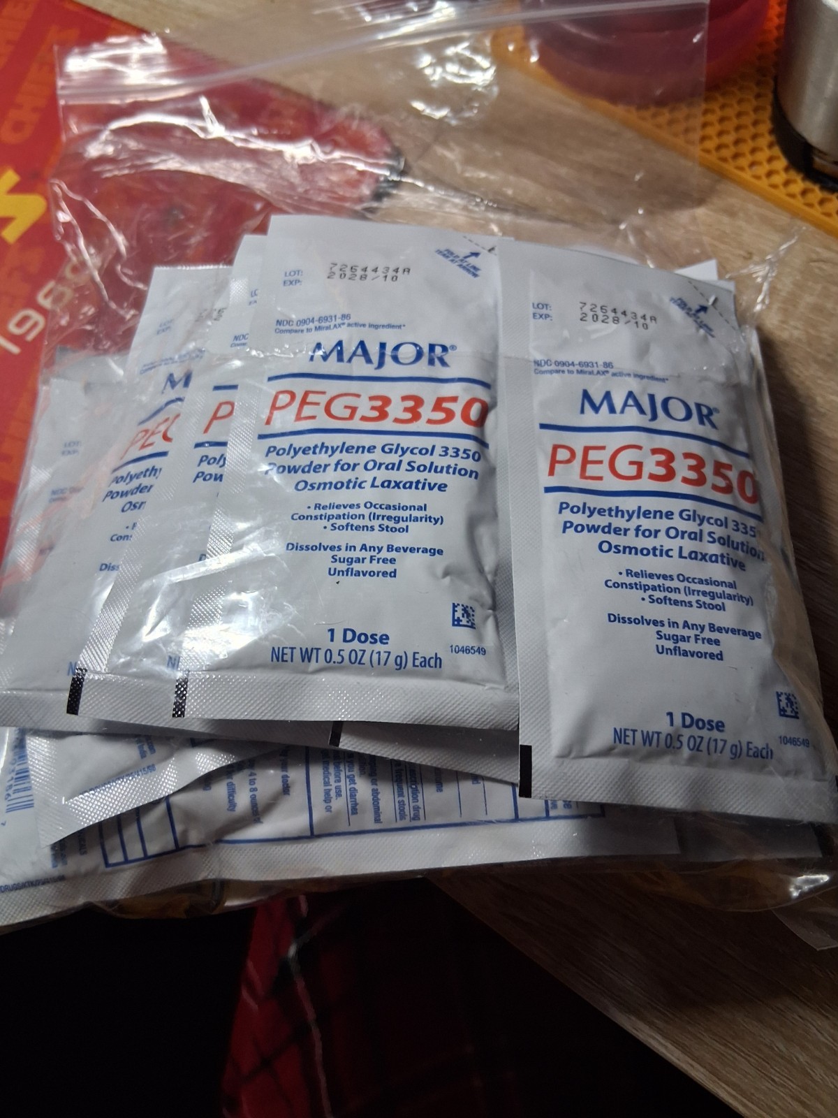 Major PEG3350 Polyethylene Glycol single use packets 17g 28 count FREE SHIPPING!
