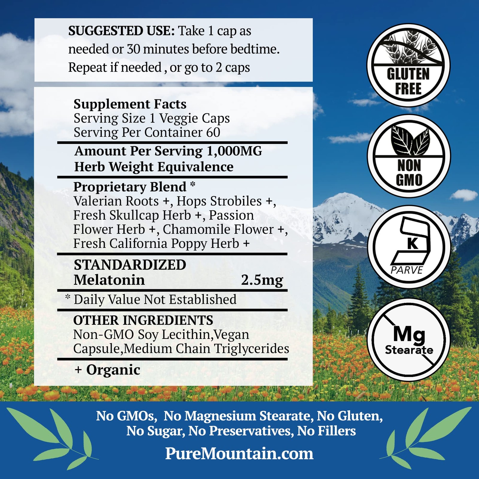 Pure Mountain Botanicals Valerian Root and Hops Sleep Aid – with Organic