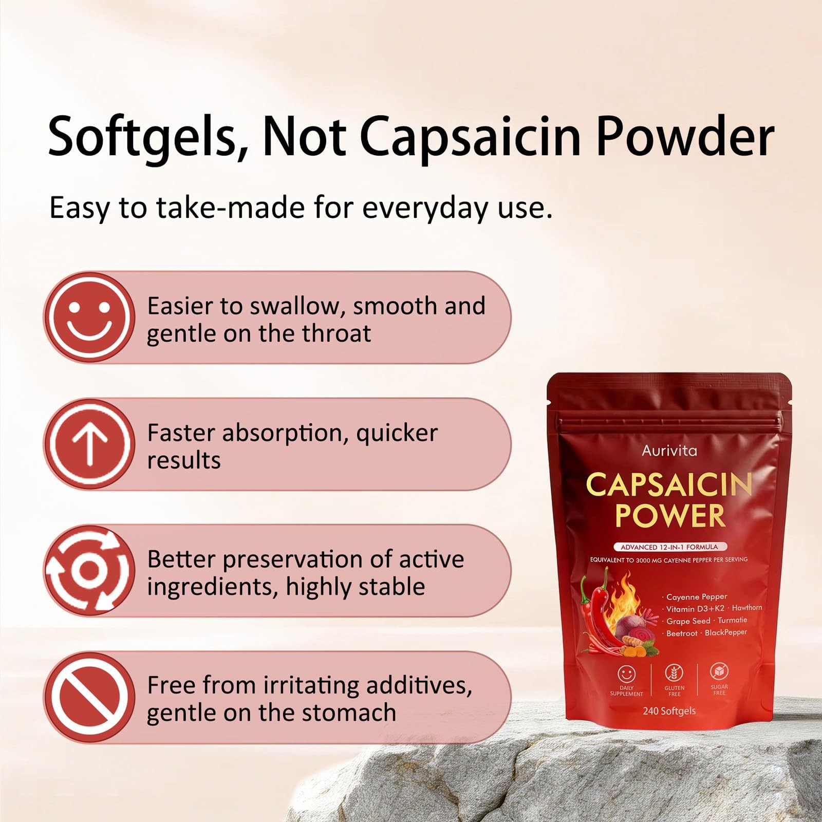 Cayenne Pepper Capsules Capsaicin Power Digestive Health 240 Count Boranel D3K2