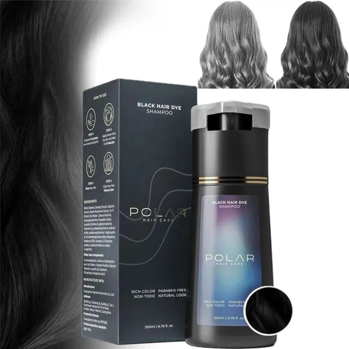 200ml Polar Hair Instant Dye Shampoo, Hair Color Shampoo for Hair Natural Color