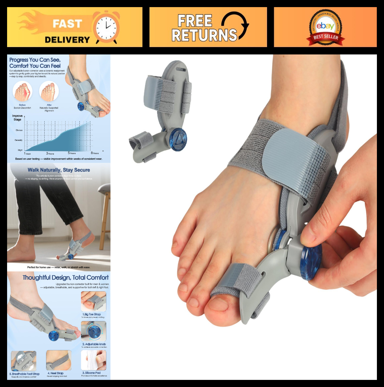 Adjustable Bunion Corrector for Men & Women, Big Toe Relief with Silicone Pad (1