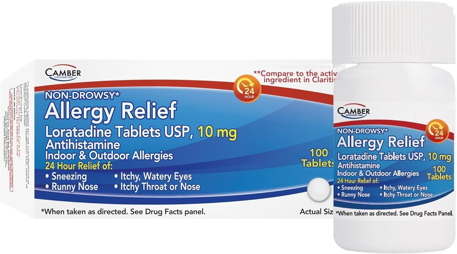 Loratadine 10mg Allergy Relief Tablets 24 Hour Non-Drowsy Antihistamine 100 Ct