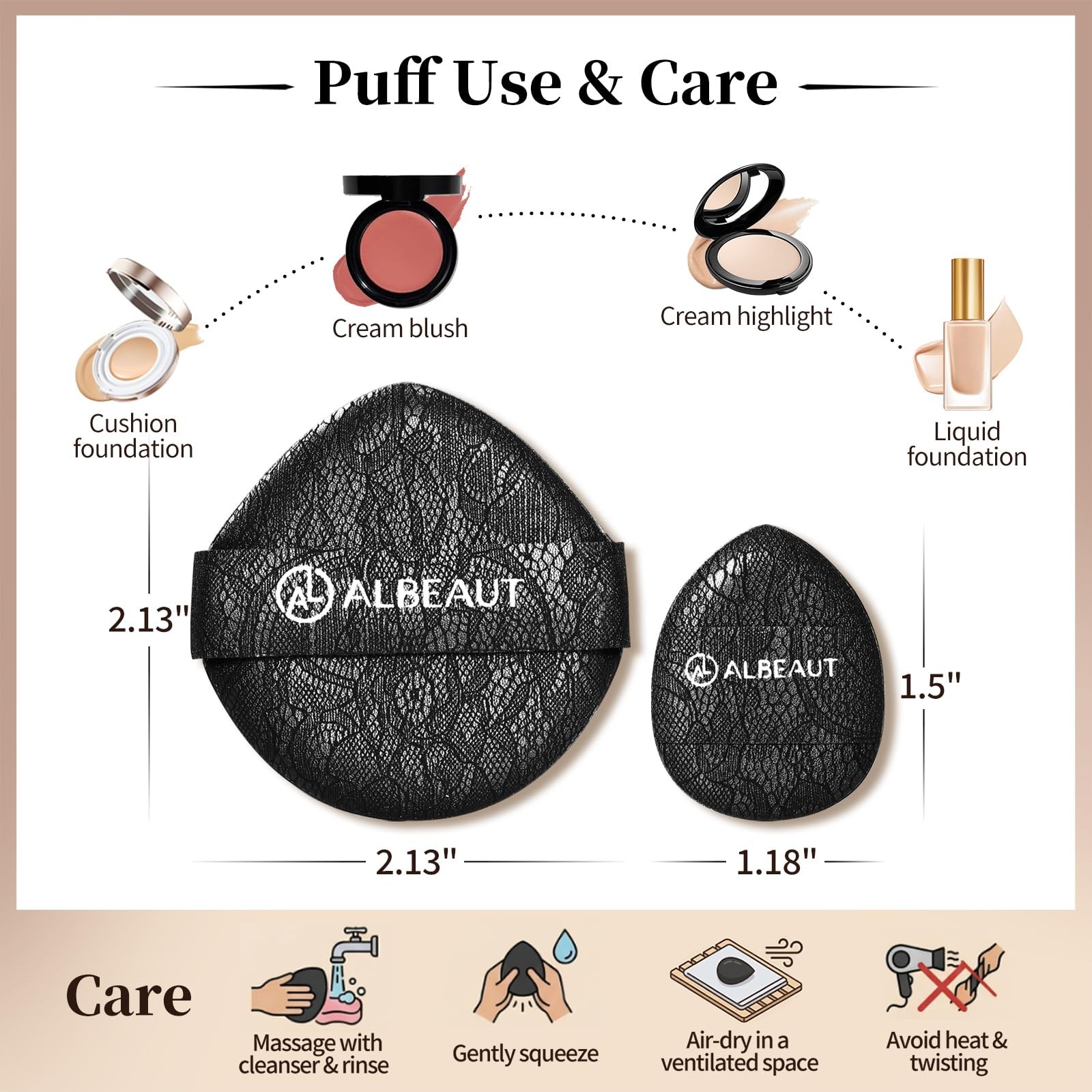 Albeaut Air Puff 3PCS, Liquid Foundation for 1 Count (Pack of 3), Black