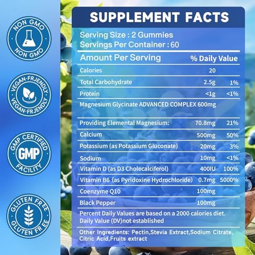 Magnesium Glycinate Gummies 600mg Sugar Free 120ct Sleep Support