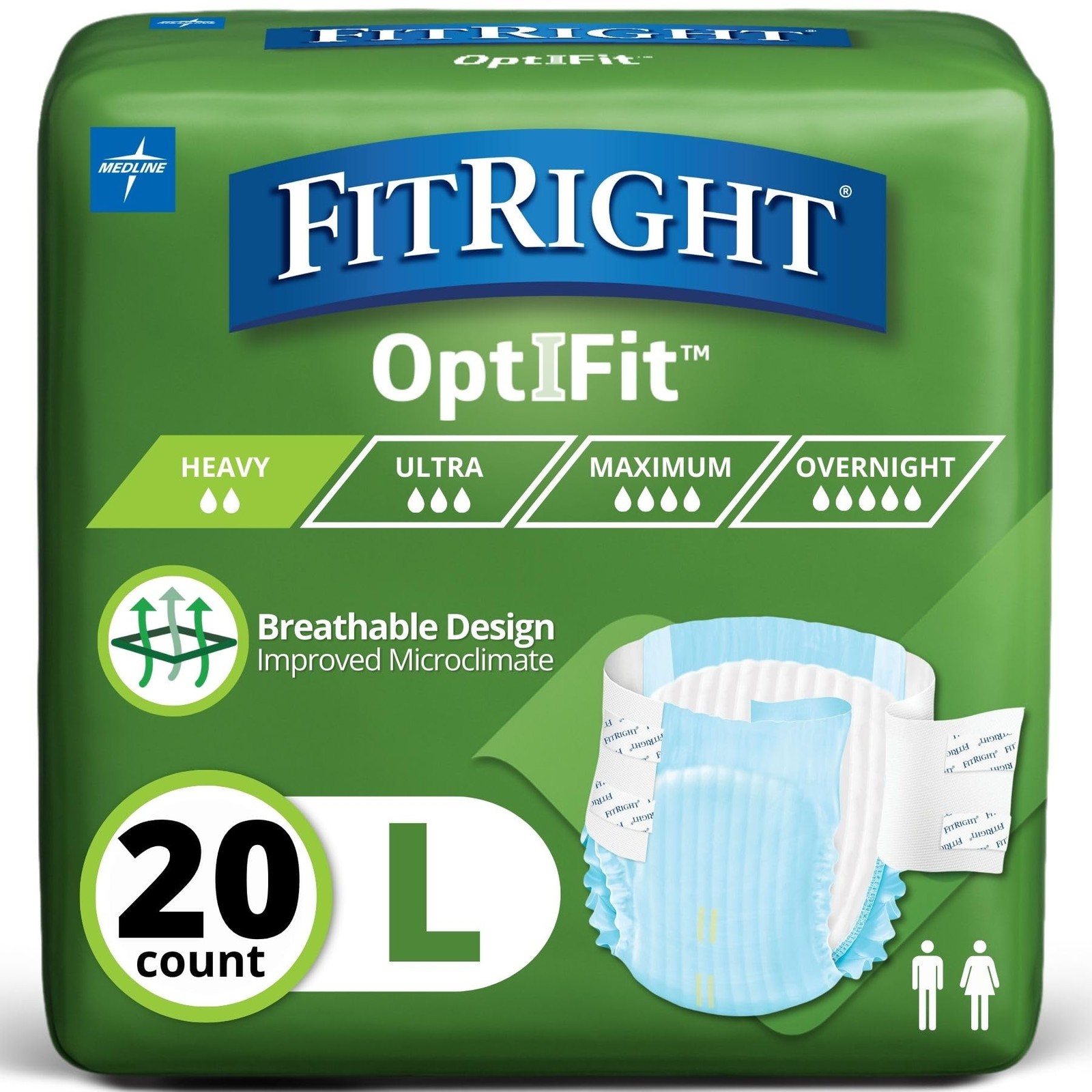 Adult Diapers, Extra Heavy Absorbency, L (Waist Size 44in-56in), 20 Count, Op…