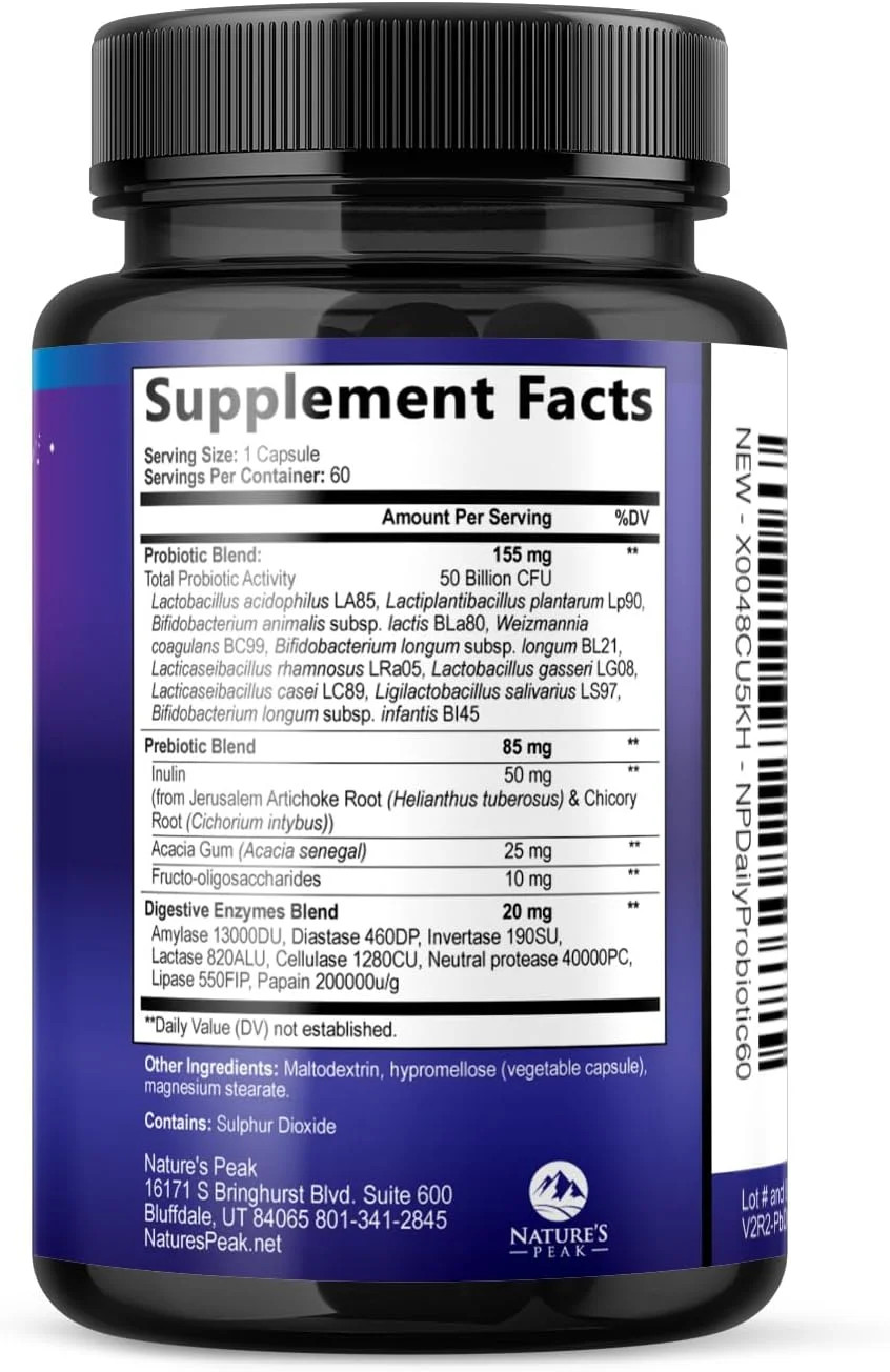 Probiotics 50 Billion CFU Per Capsule -10 Premium Strains+Digestive Enzymes