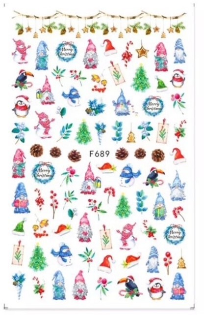 NAIL ART STICKERS NEW!!! CHRISTMAS MULTICOLOURED GONKS F689