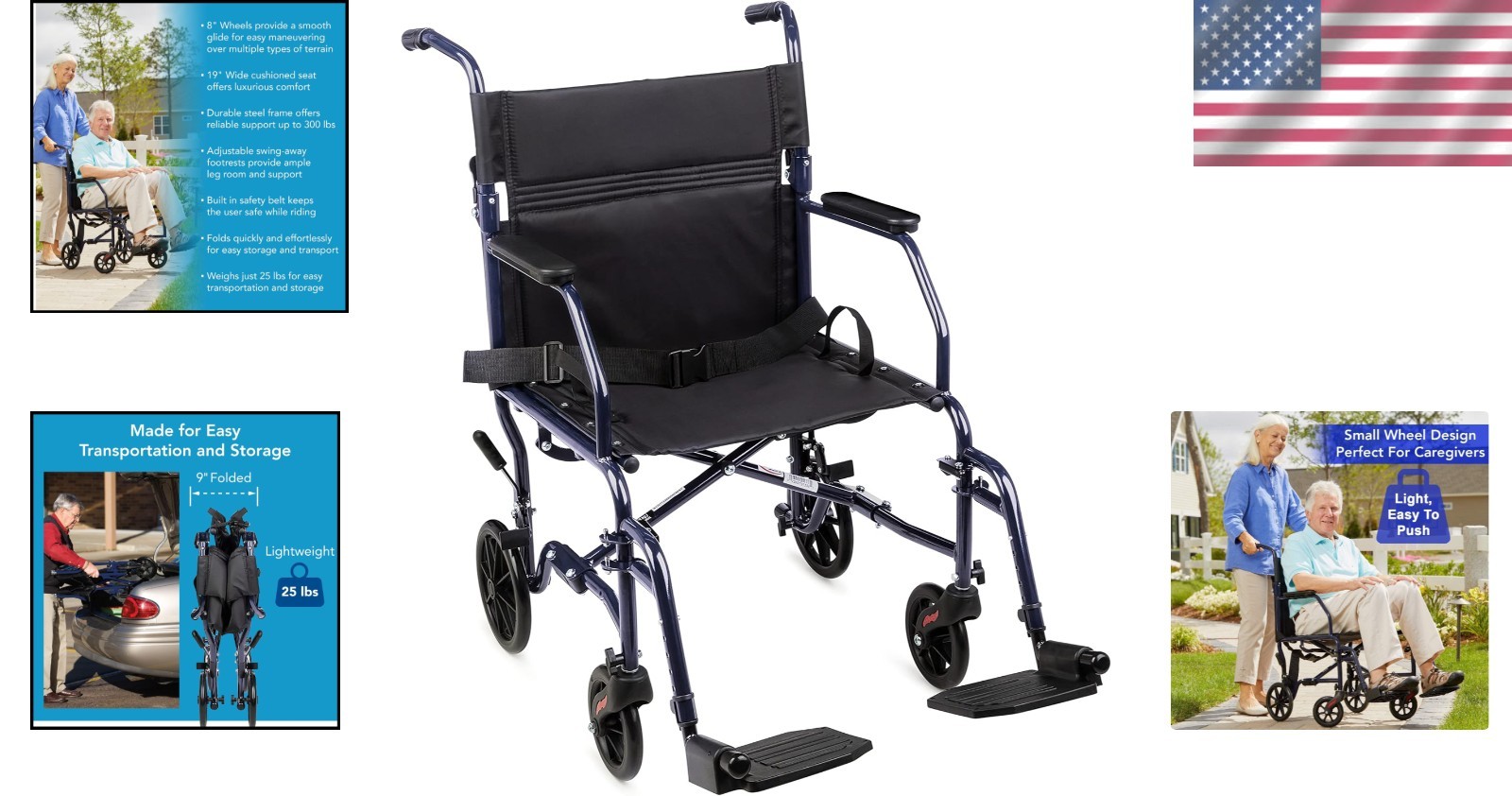 Lightweight 25 lbs Transport Wheelchair with Removable Footrests for Easy Use