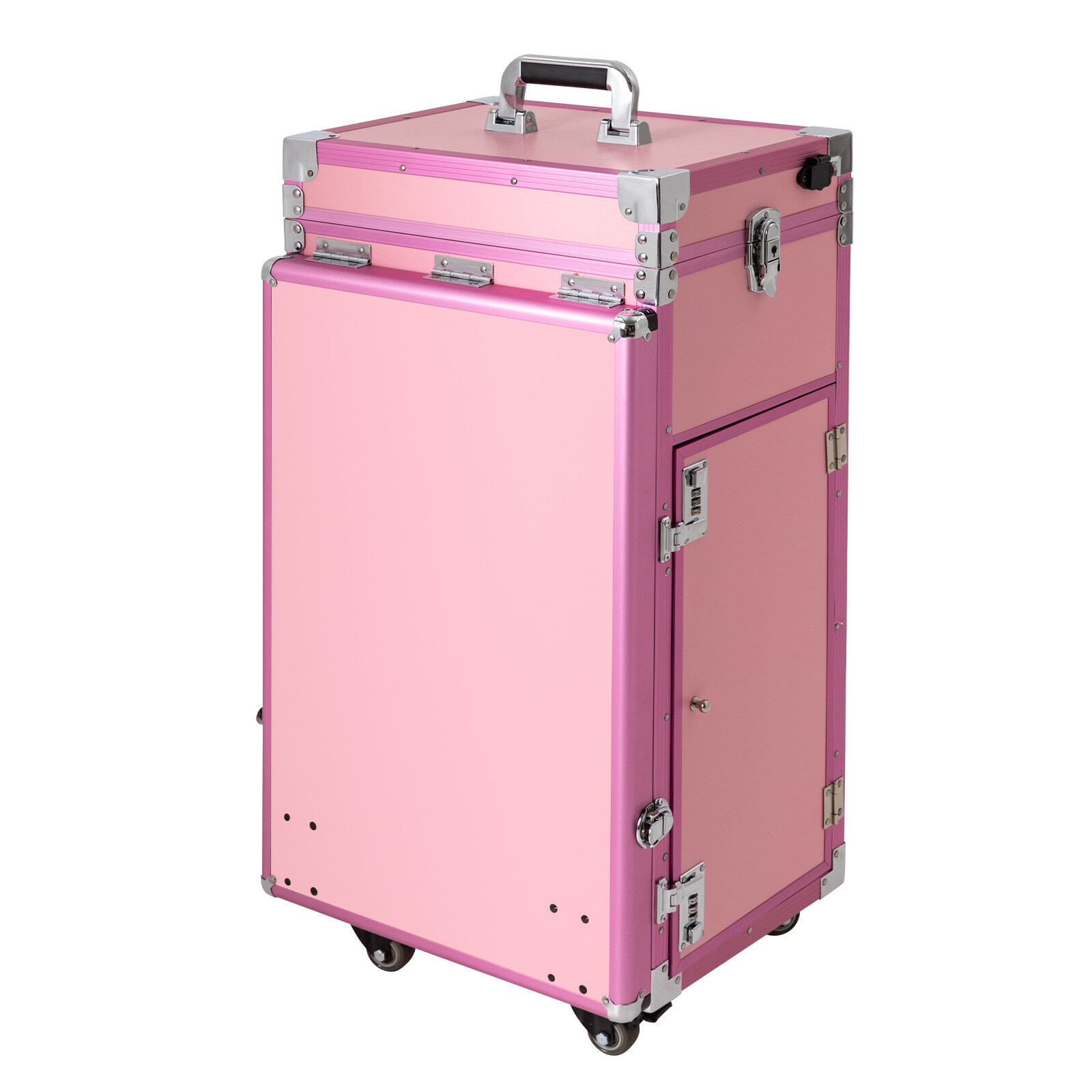 Pink US Standard Rolling Manicure Desk Makeup Train Case Travel Cosmetic Trolley