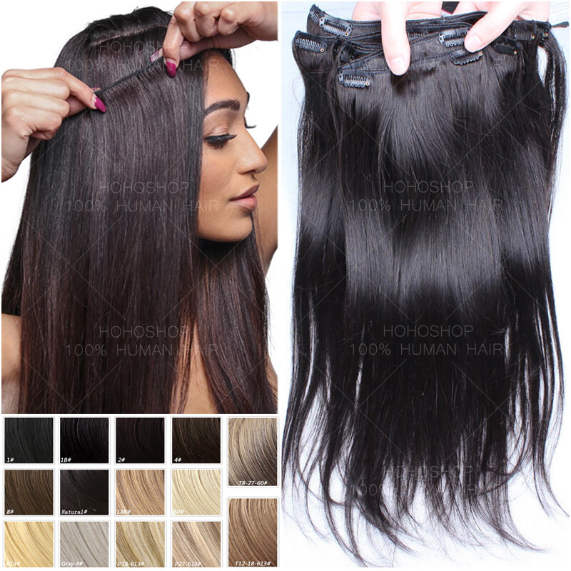 CLEARANCE Clip In 100% Real Remy Human Hair Extensions Full Head 8 PIECES Long L