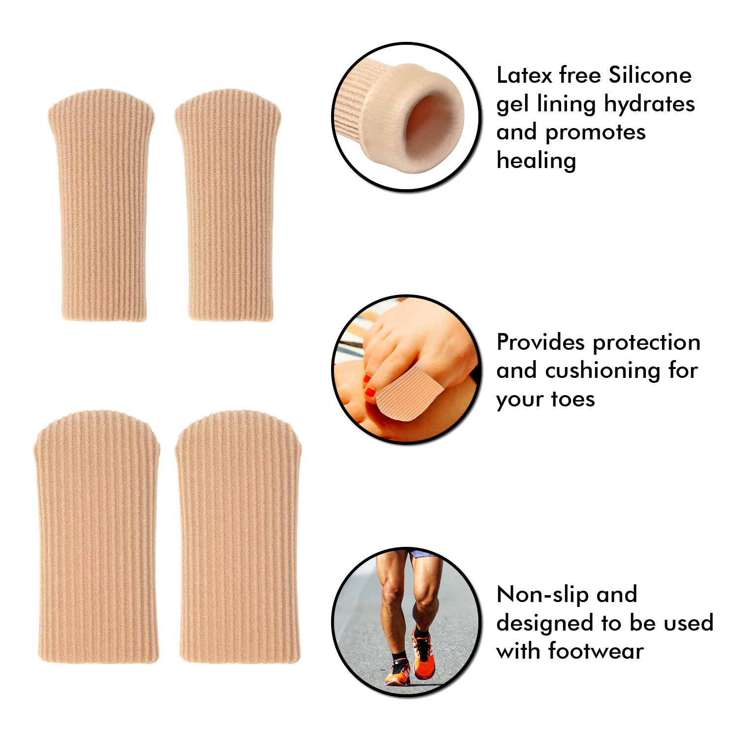 Toe Caps Closed Toe & Finger Fabric Sleeve Protectors w/ Gel Lining Corn Callus