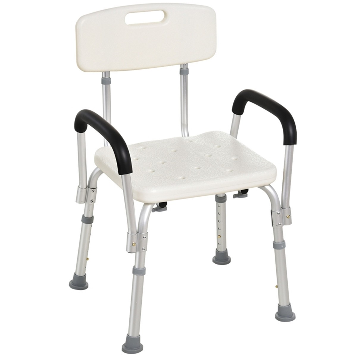 Shower Chair w/ Adjustable Height, Detachable Arms, 300 lbs Capacity