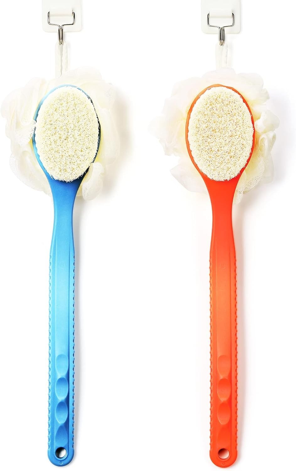 Long Handle Back Scrubber with Bristles & Loofah – Stress Relief for Bathing