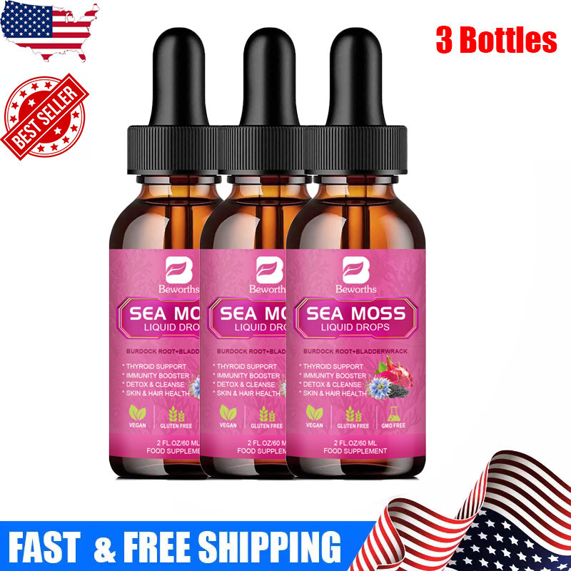 3 Bottles 60ml Sea Moss Drops with Organic Soursop Supplement Liquid Drops