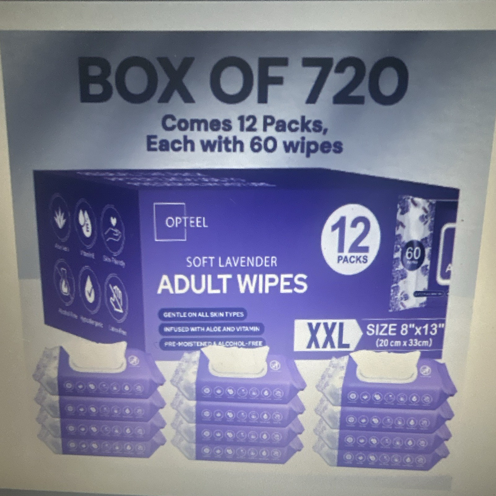 OPTEEL XXL Adult Wipes Alcohol-Free Hypoallergenic Non-Flushable 720ct 8″x13″