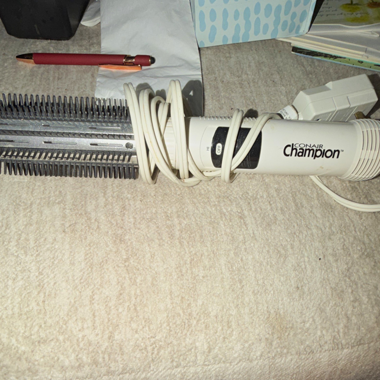 Conair Champion Curling Brush 1 in Barrel Adjustable Heat 20W White BC03R