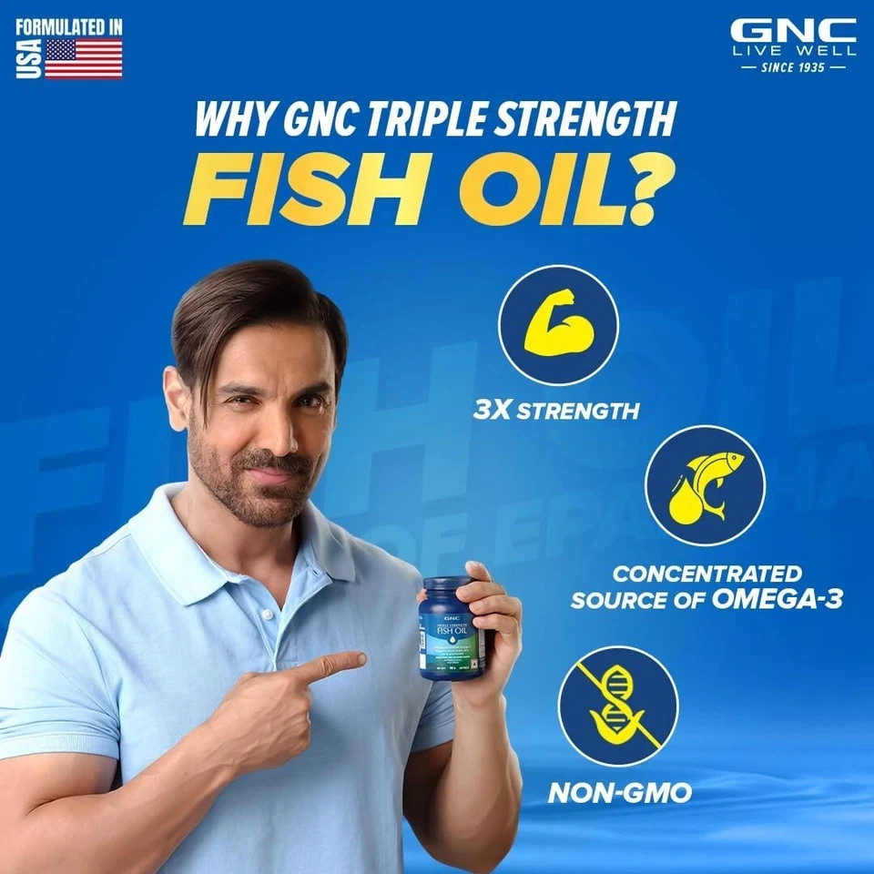 GNC 1500 MG Triple Strength Fish Oil Omega 3 Cap for Men & Women 60 Softgels