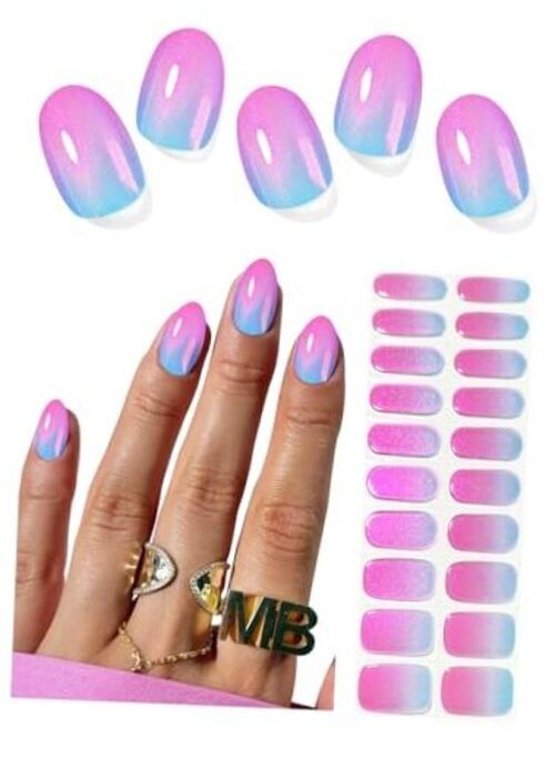 Semi Cured Gel Nail Strips 20pcs Adhesive UV Sticker, Wraps Glazed Pearch Ombre