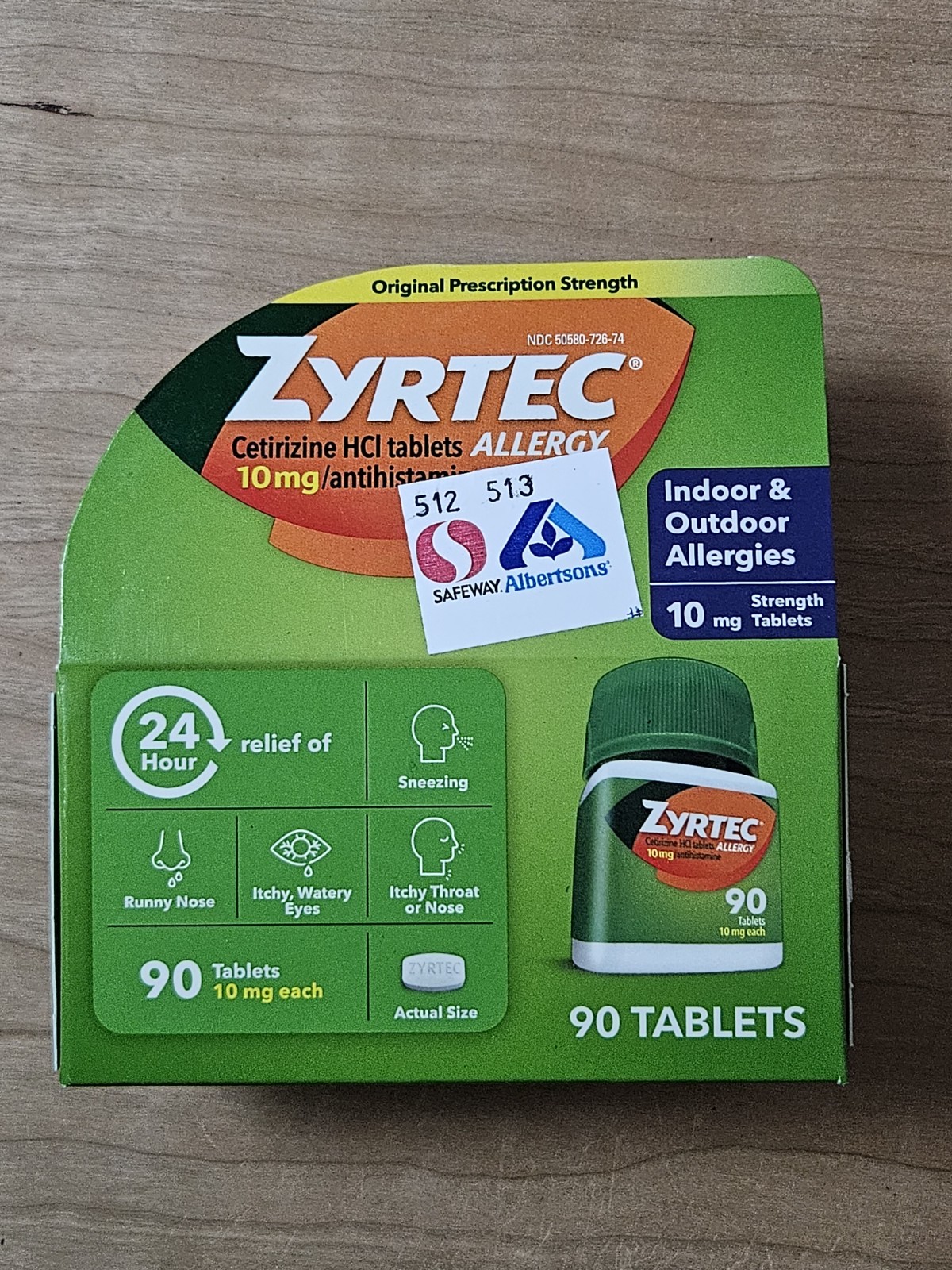 Zyrtec Allergy Indoor & Outdoor Allergies 90 Tablets 10 mg each Expires 06/2028