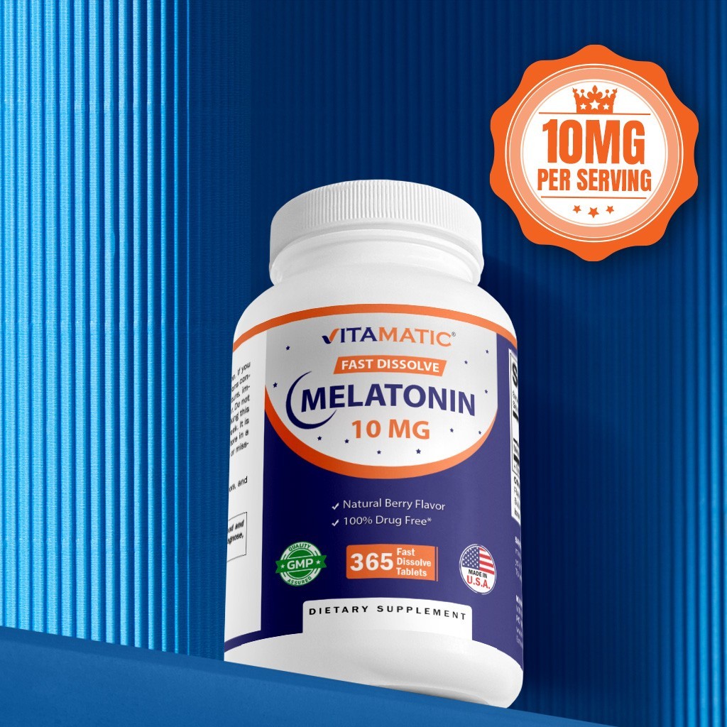 Vitamatic Melatonin 10 mg Tablets | Non-GMO, Gluten Free, 1 Year Supply – 2 Pack