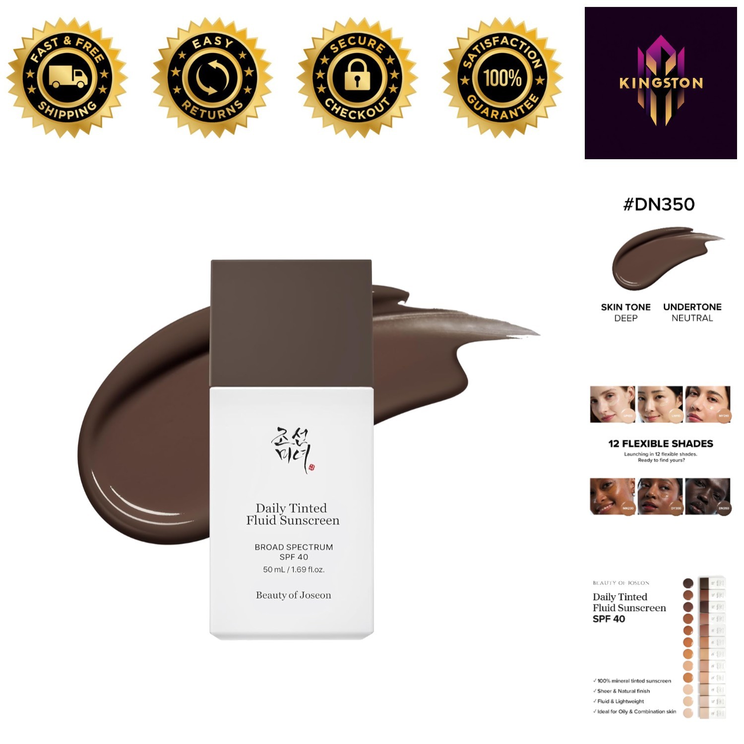 Luxury Daily Sunscreen with SPF 40, 50ml – 12 Shades, Moisturizing Korean Care