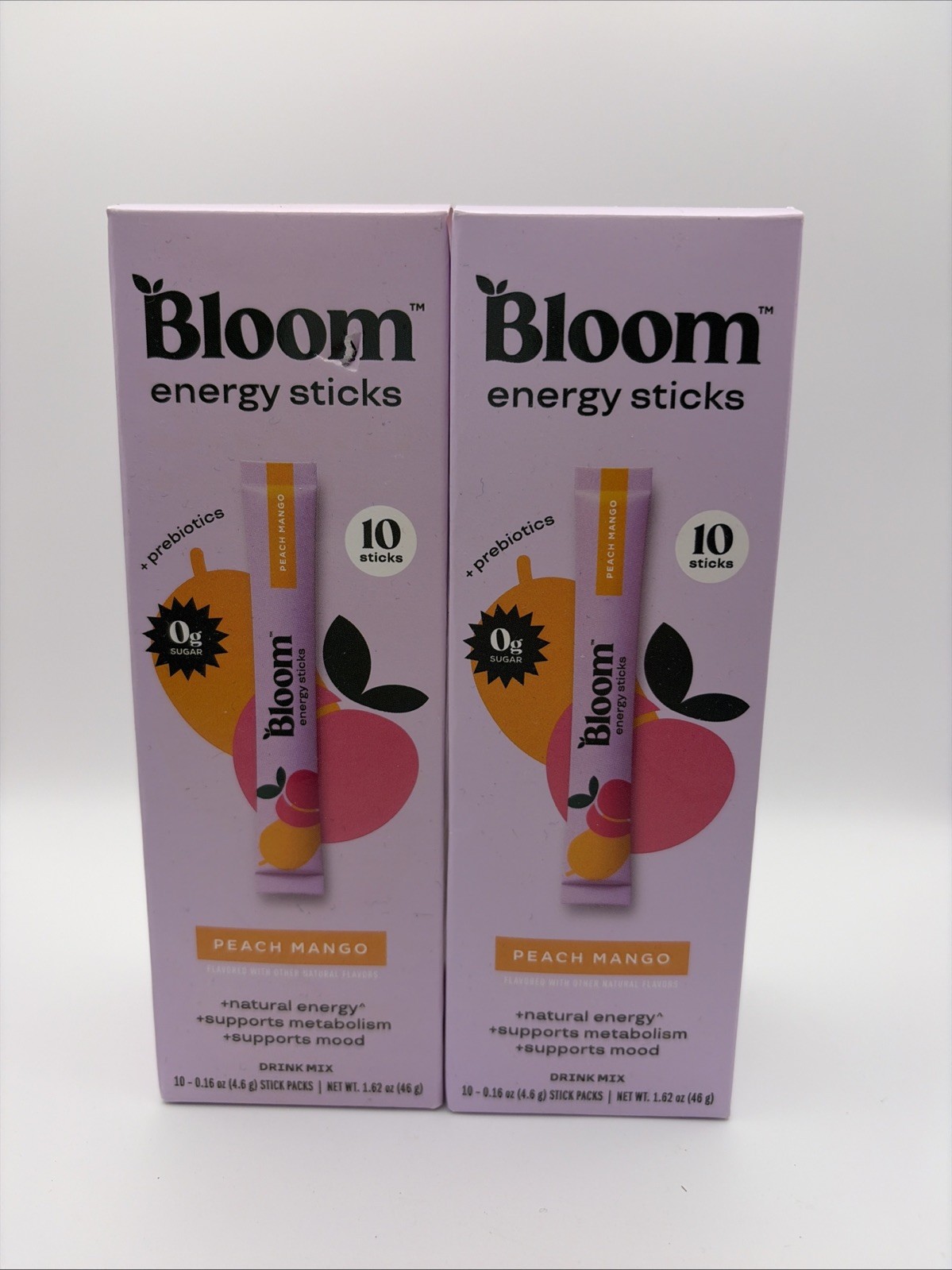Lot Of 2 Bloom Energy Sticks Peach Mango 10 Sticks Ea Exp: 11/27 New & Sealed