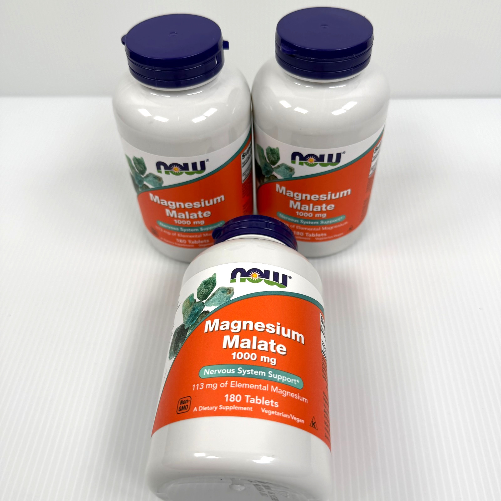Lot 3 Now Foods Magnesium Malate 1000 mg 180 x 3 = 540 Tablets Best by: 08/2029
