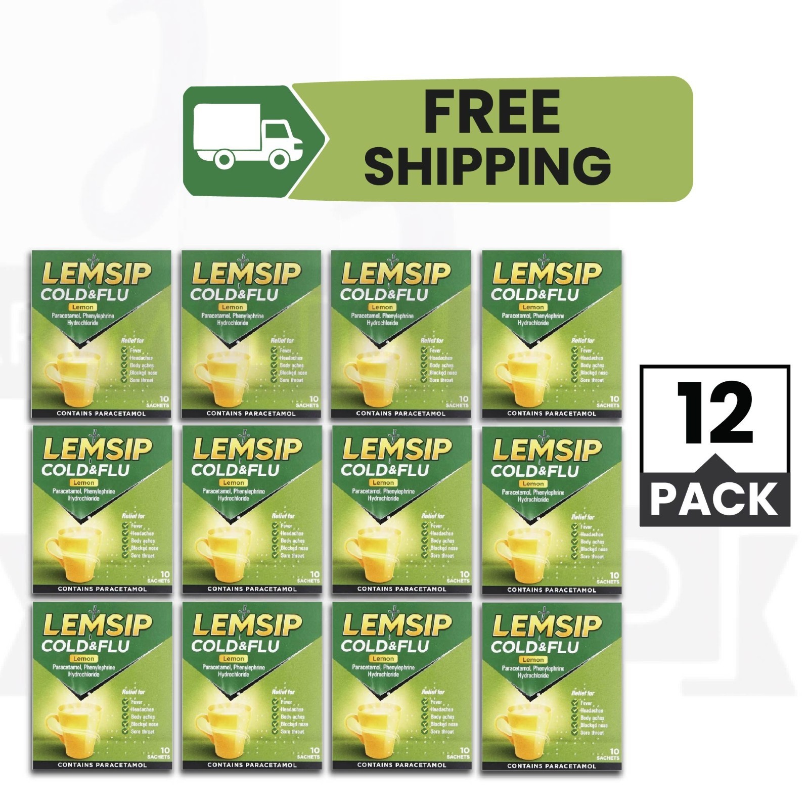 LEMSIP Cold & Flu Sachet Lemon 10ct PACK OF 12