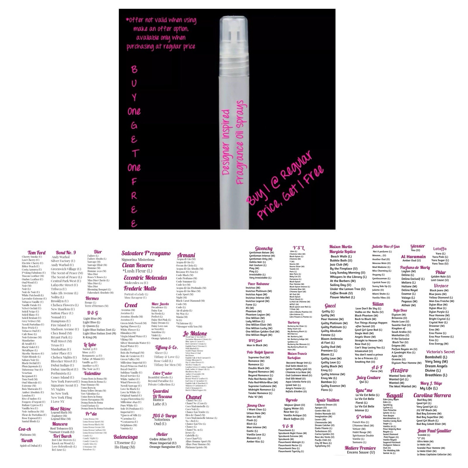 BUY 2 GET 2 FREE•LONG LASTING PERFUME OILS•OVER 350 SCENTS AVAILABLE•TORY B•PDM