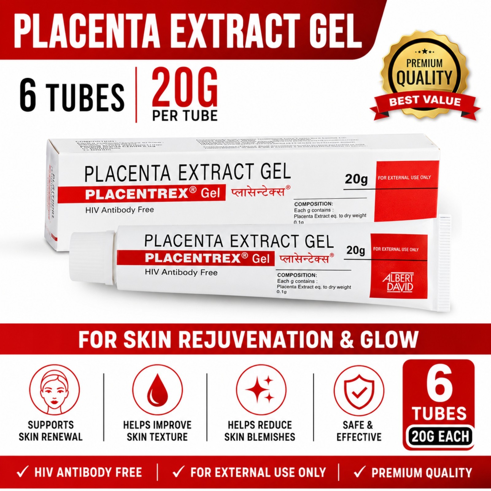 Placenta Organic Herbals GEL 6 pack FRESH NEW Official USA ANTI-AGING New