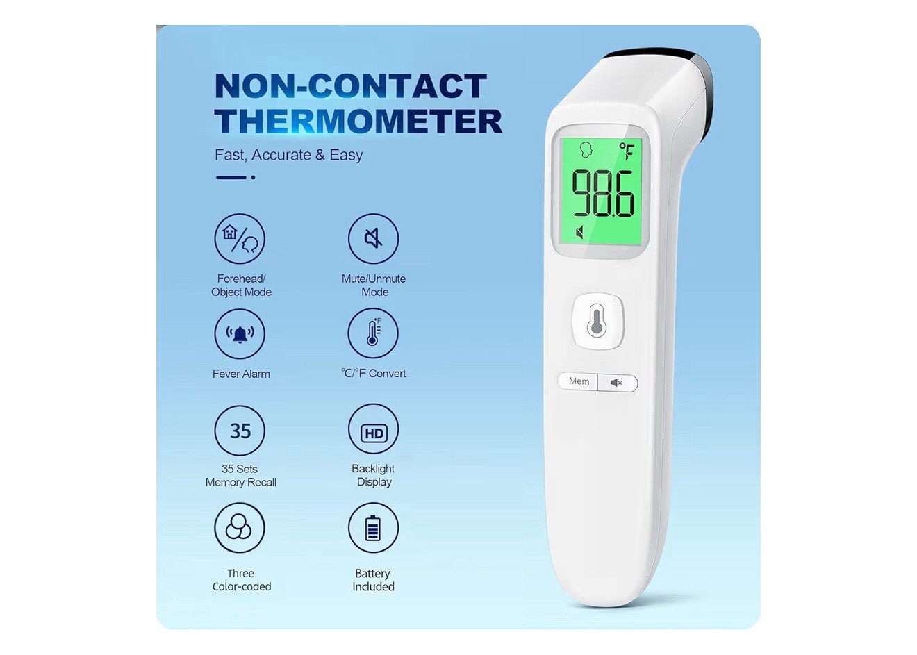 No-Touch Thermometer for Adults and Kids, White Accurate Digital Baby Thermomete