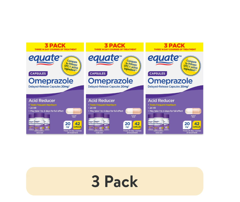 Equate Omeprazole Delayed-Release Acid Reducer Capsules, 20 mg, 42 Count, 3PK